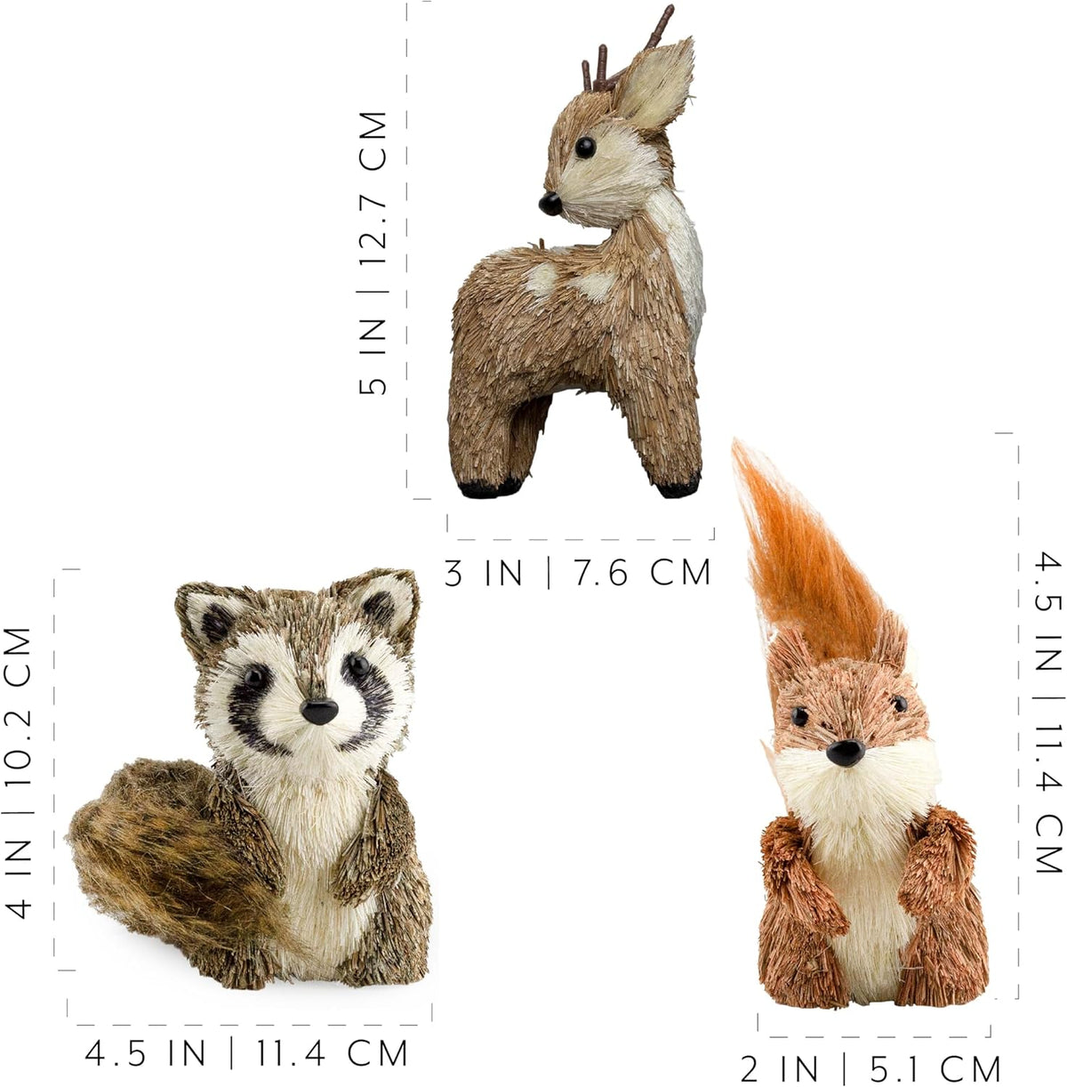 AuldHome Design Woodland Friends Figurines (Set of 3, Deer/Raccoon/Squirrel); Forest Animals Decor