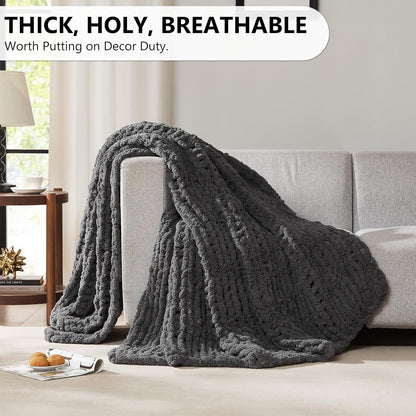 L'AGRATY Chunky Knit Blanket Throw: 72''x84'' Chenille Chunky Knitted Throw Blanket for Bed Couch