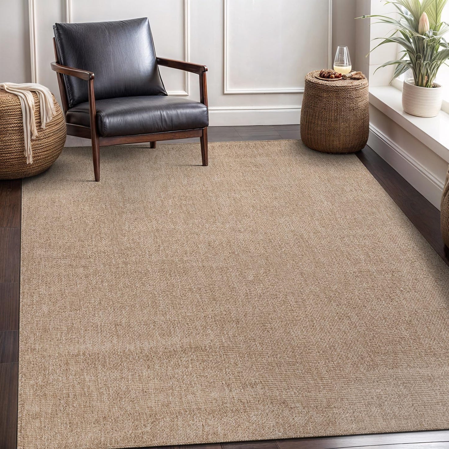 CAMILSON Easy Jute Rug 5x7, Indoor Outdoor Natural Color Fiber Area Rugs for Living Room Patio and