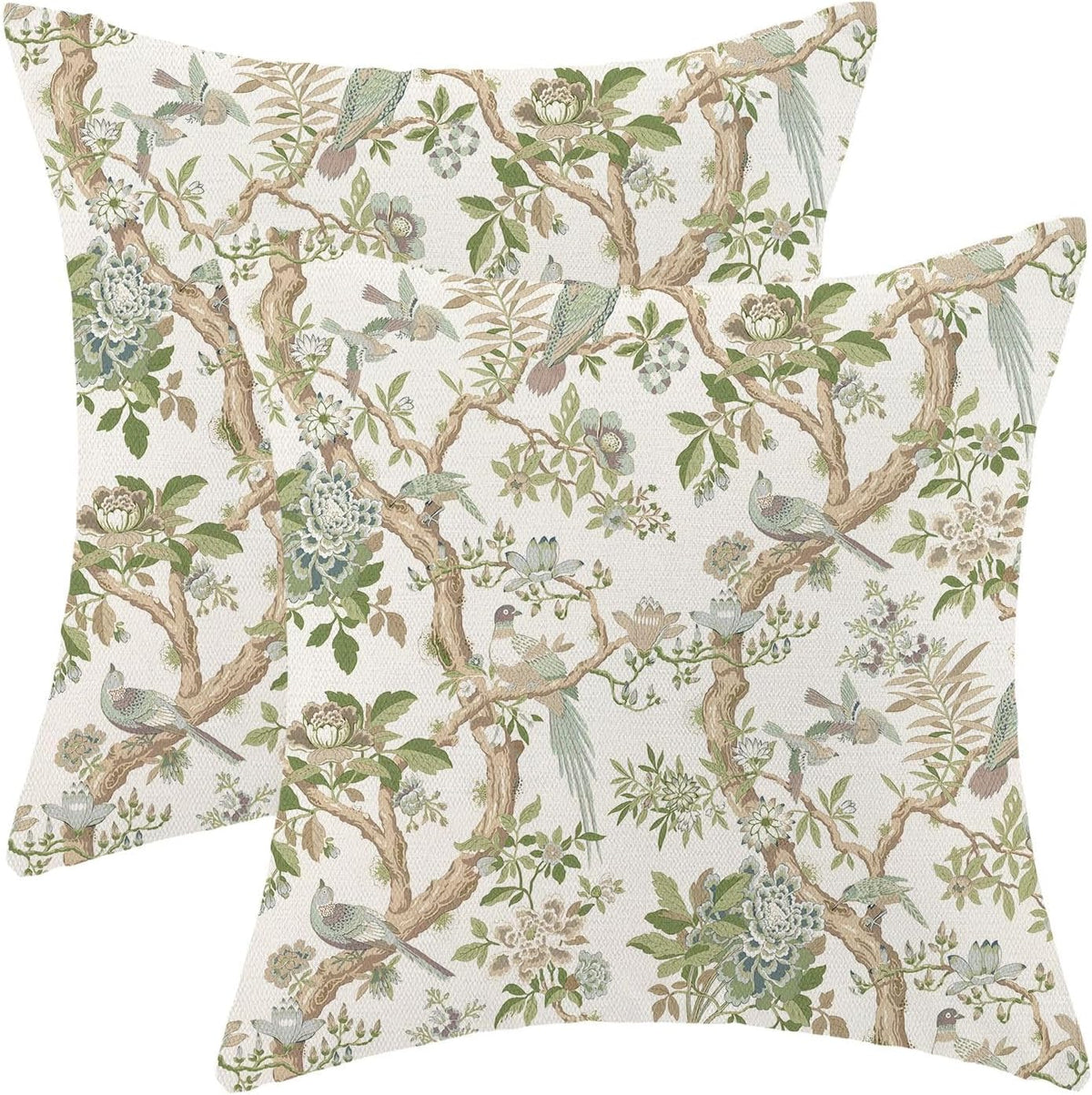 CXMEIFLY Chinoiserie Spring Pillow Covers 18 x 18 Inch Set of 2 for Sage Green Blue Vintage Flowers
