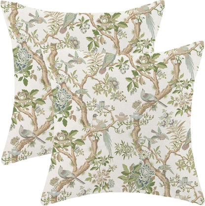 CXMEIFLY Chinoiserie Spring Pillow Covers 18 x 18 Inch Set of 2 for Sage Green Blue Vintage Flowers