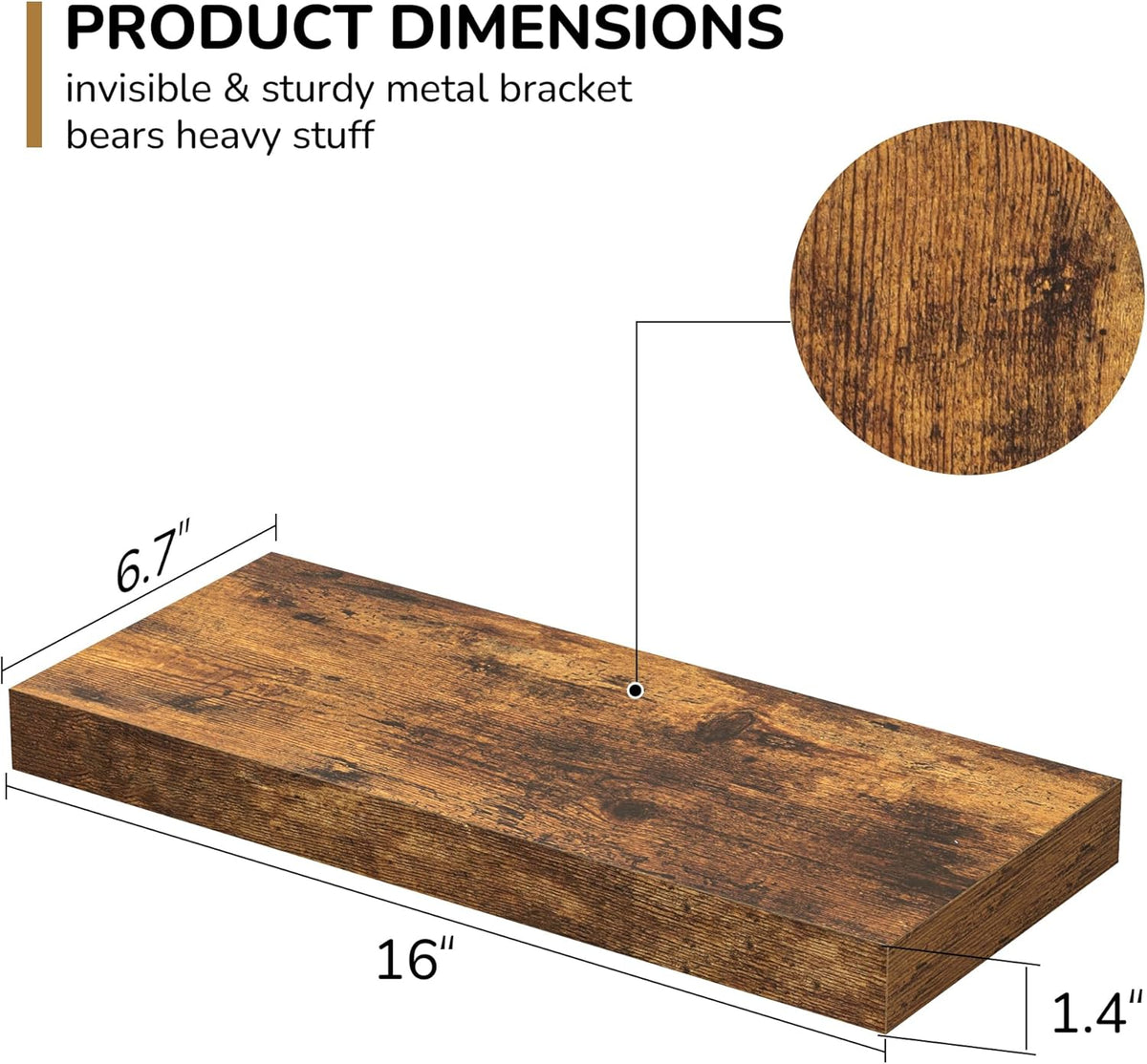 Fun Memories Floating Shelves - 16 Inch Rustic Brown Wall Shelf - Wall Mounted Shelves for Wall