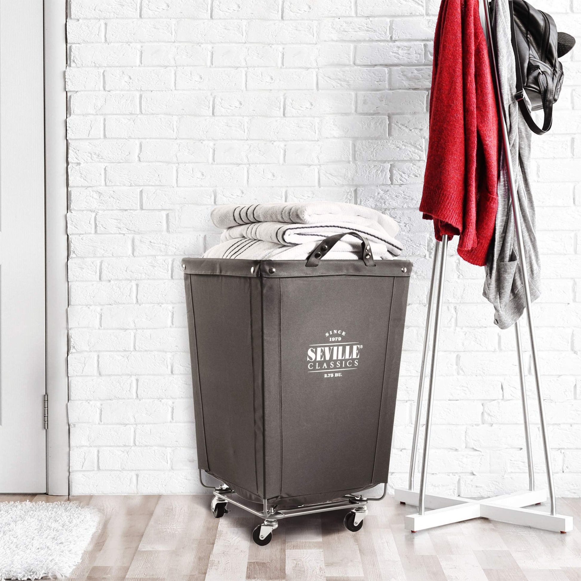 Heavy-Duty Canvas Laundry Hamper w/ Wheels, 18.1"W x 18.1"D, Gray
