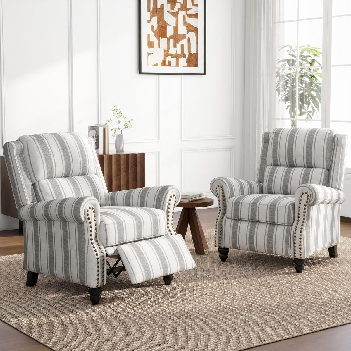UIXE Pushback Recliner Chairs Set of 2, Fabric Armchair Push Back Accent Chair for Living Room