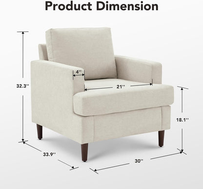 Mid-Century Accent Chair,Modern Linen Fabric Armchair for Living Room,Comfy Upholstered Reading