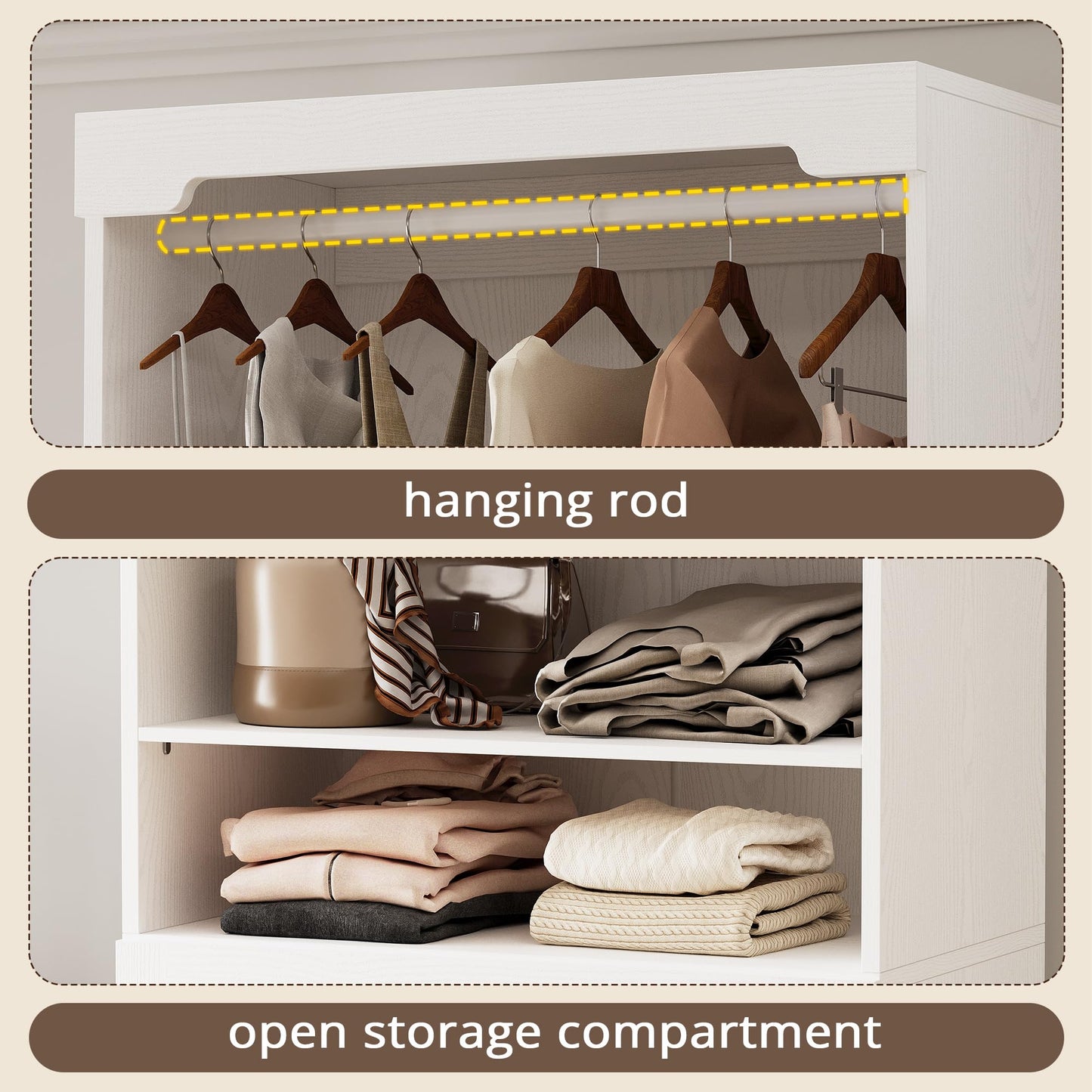IRONCK Freestanding Closet System with Adjustable Shelves & 3 Drawers