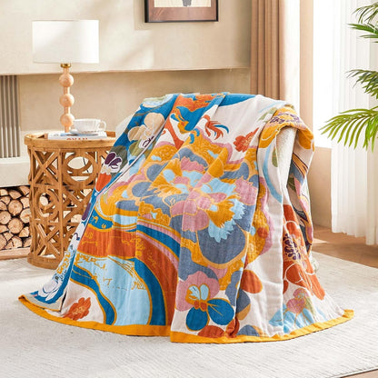 Boho Throw Blanket, Lightweight Blankets for Summer, 100% Cotton Bohemian Decorative Throw Blanket