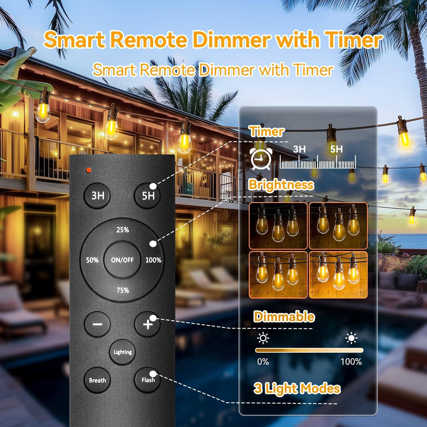 Outdoor String Lights Patio LED Light Outside - 60M 58+2 S14 LED Dimmable 200ft Porch Lighting IP65