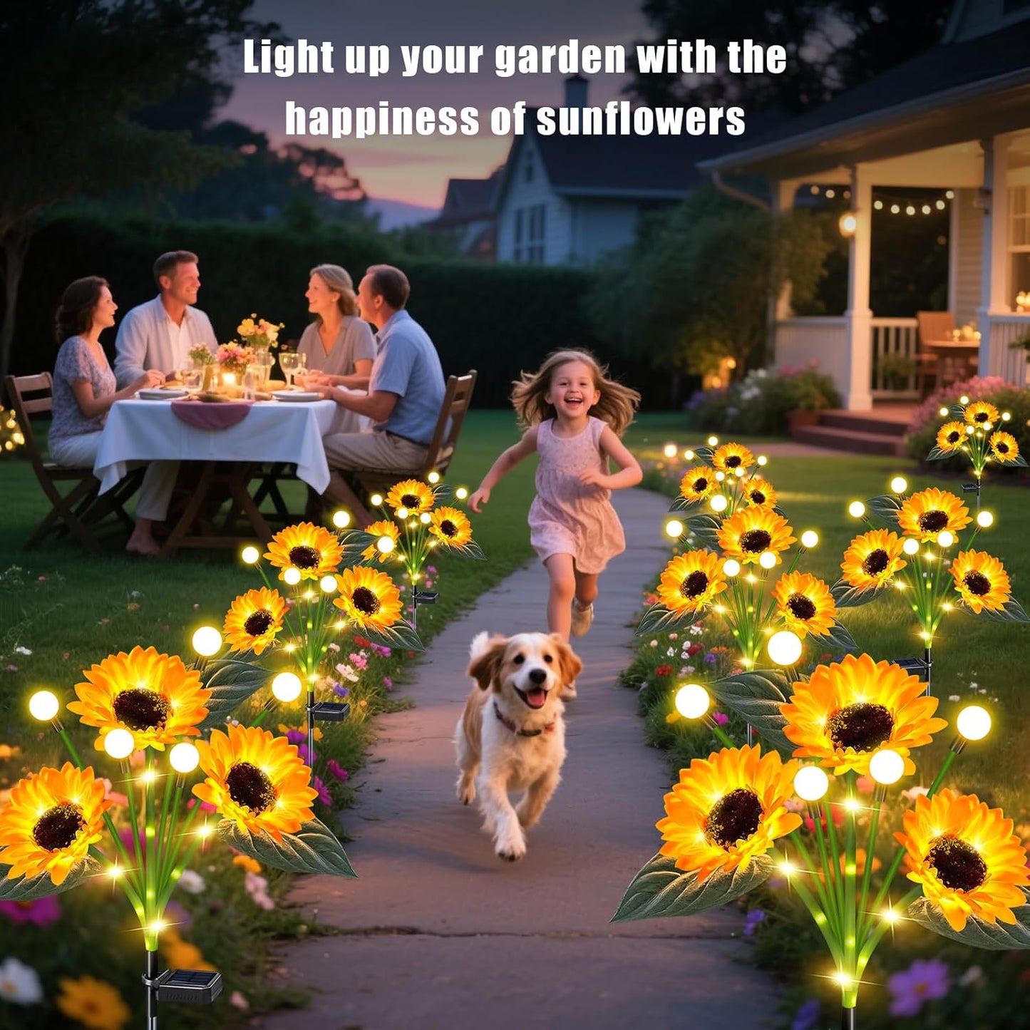 Solar Sunflower Lights Outdoor Waterproof - 6 Pack Solar Powered Sunflowers with Firefly Solar