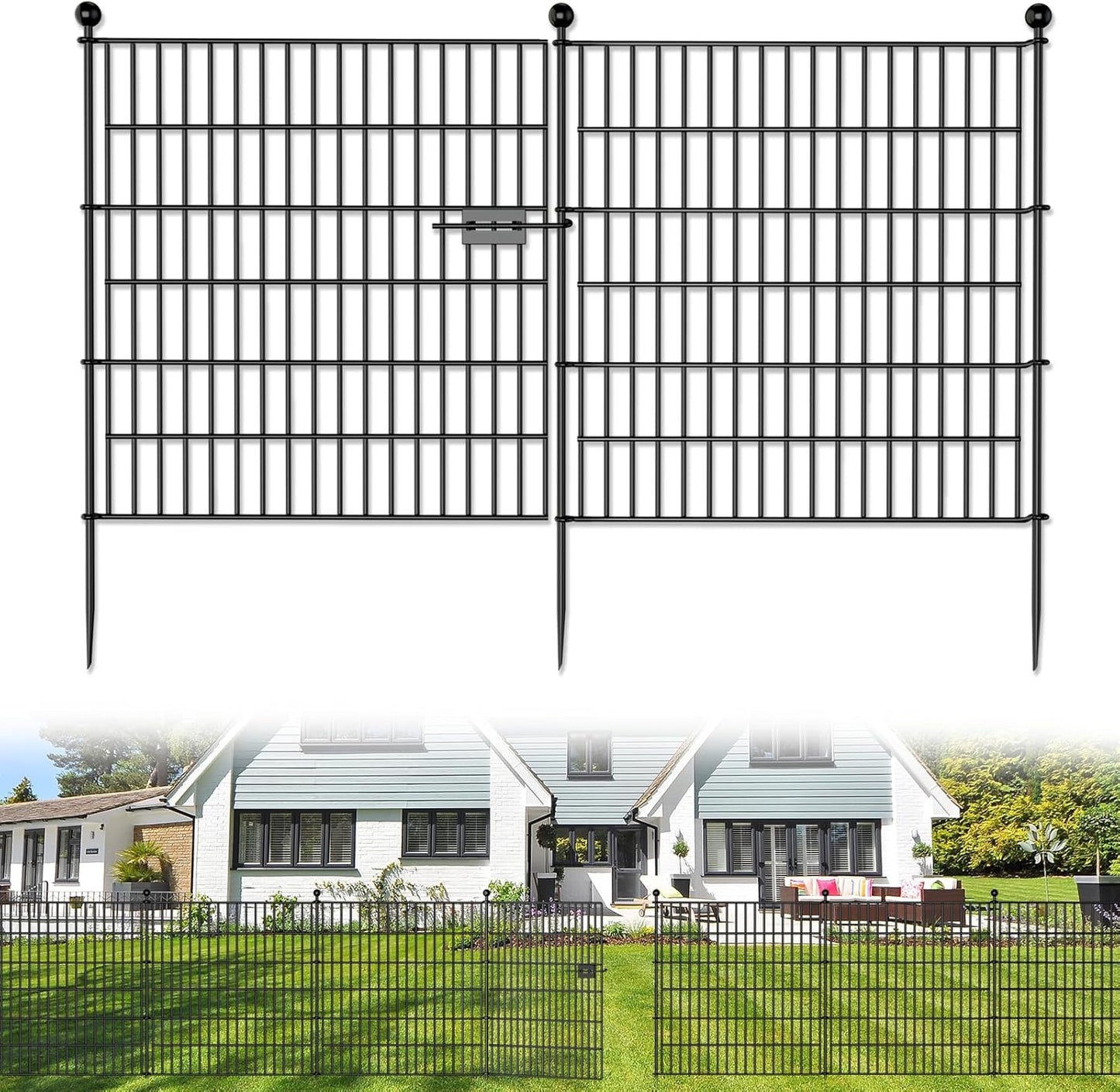 5 Panels No Dig Decorative Outdoor Garden Fence with Gate for Yard, 32 in(H) X 11.8 ft(L) Animal