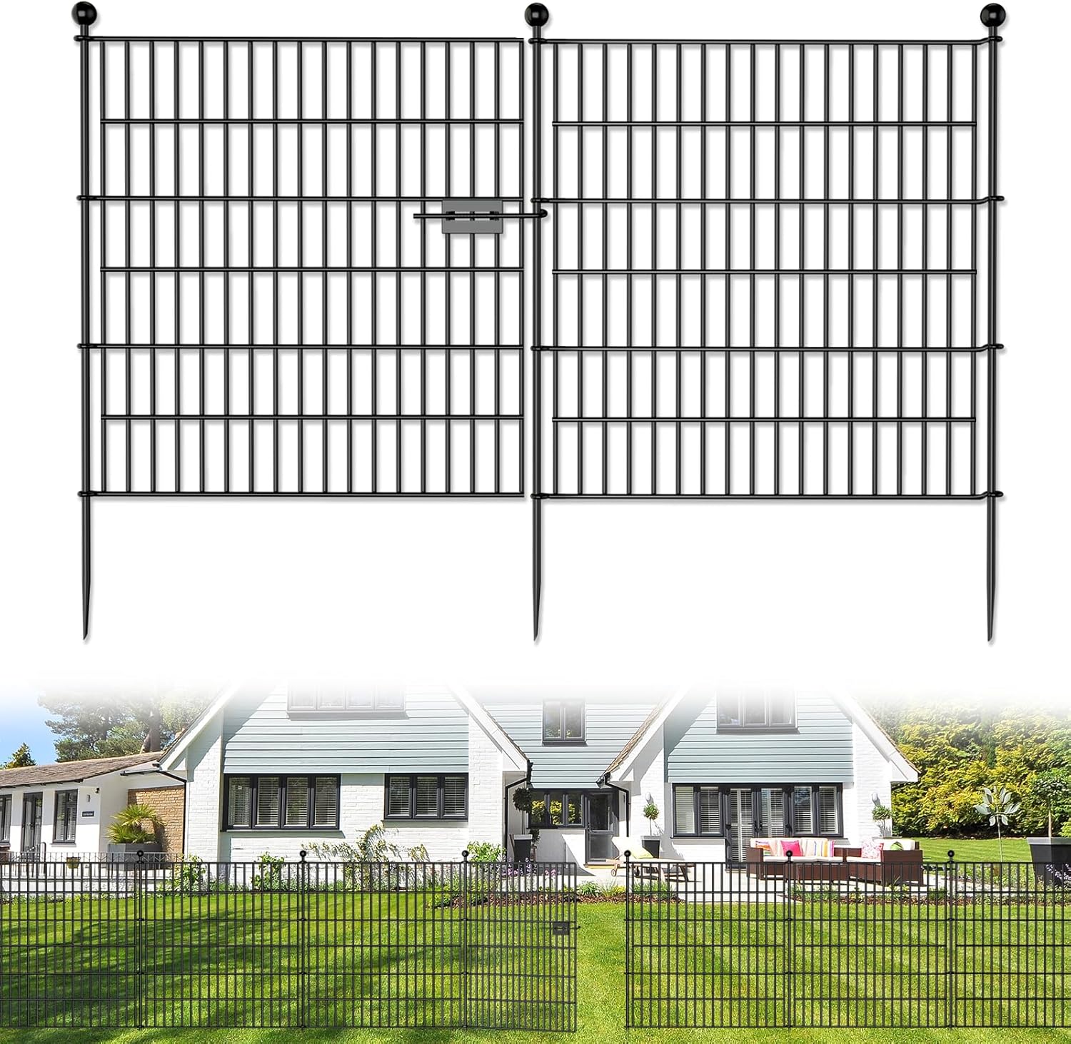 5 Panels No Dig Decorative Outdoor Garden Fence with Gate for Yard, 32 in(H) X 11.8 ft(L) Animal