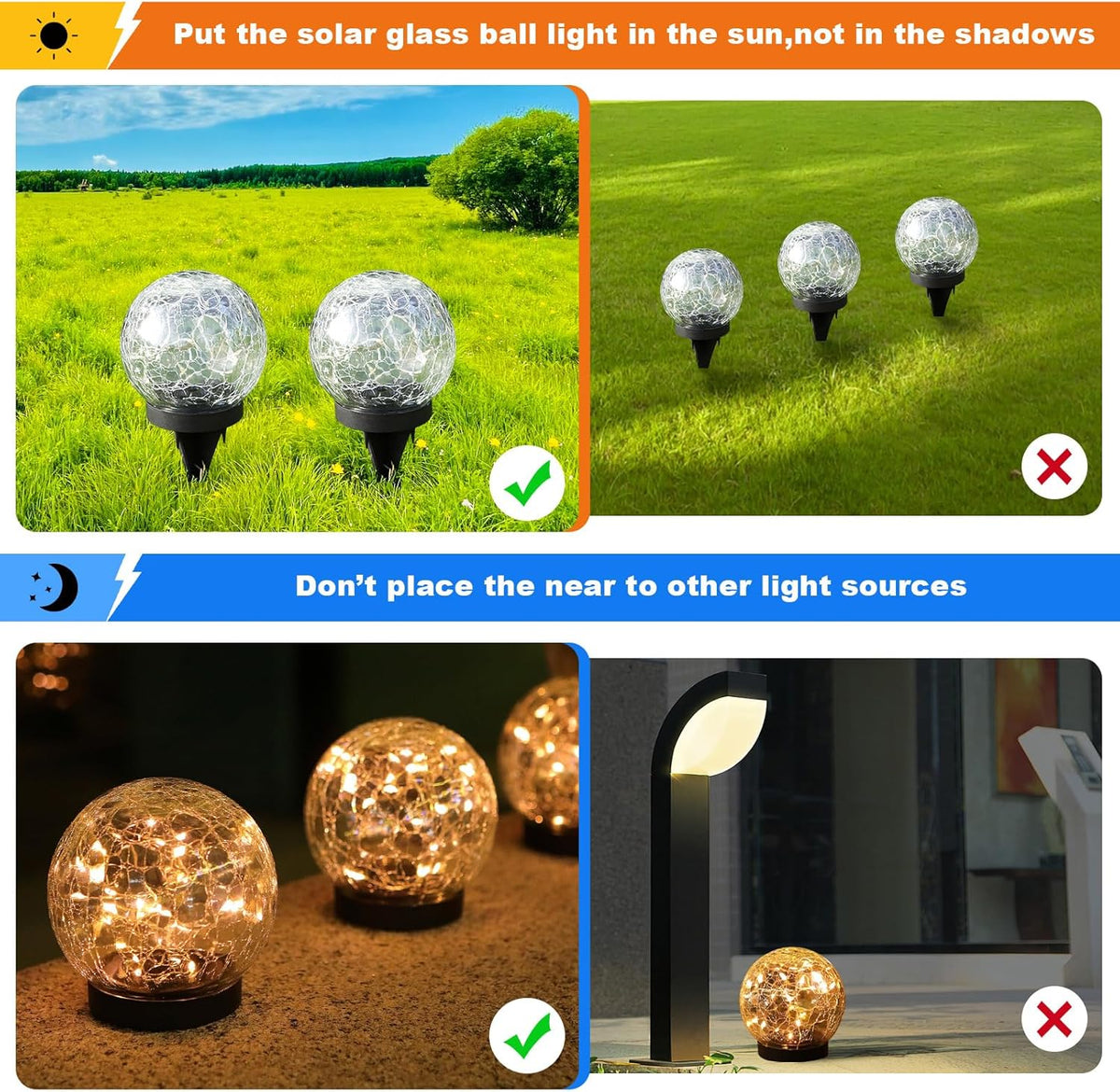 Solar Globe Lights Outdoor Waterproof-Solar Balls-Solar Garden Lights-Orbs for Outside 2 Pack