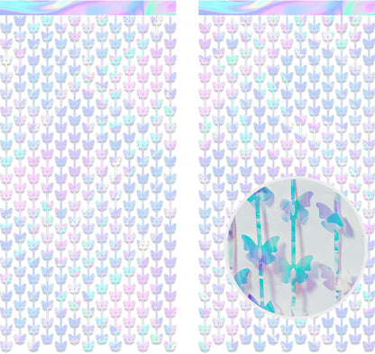 Iridescent Butterfly Fringe Party Backdrop - GREATRIL Fairy Streamers for Butterfly Princess Themed