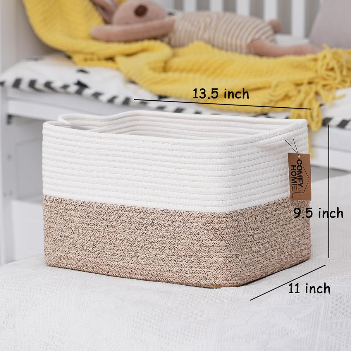 COMFY-HOMI Cotton Rope Woven Basket with Handles for Shelves,Toys,Book, Cloth Storage Baskets for