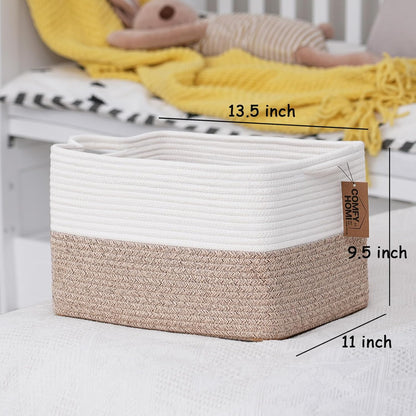 COMFY-HOMI Cotton Rope Woven Basket with Handles for Shelves,Toys,Book, Cloth Storage Baskets for