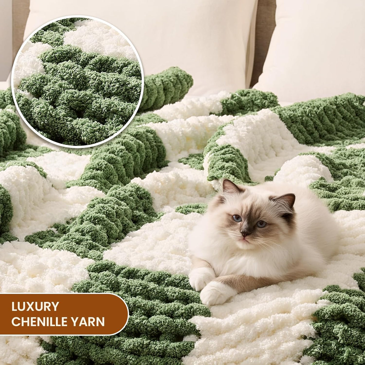 L'AGRATY Chunky Knit Blanket Throw: 50''x60'' Chenille Chunky Knitted Throw Blankets for Bed Couch