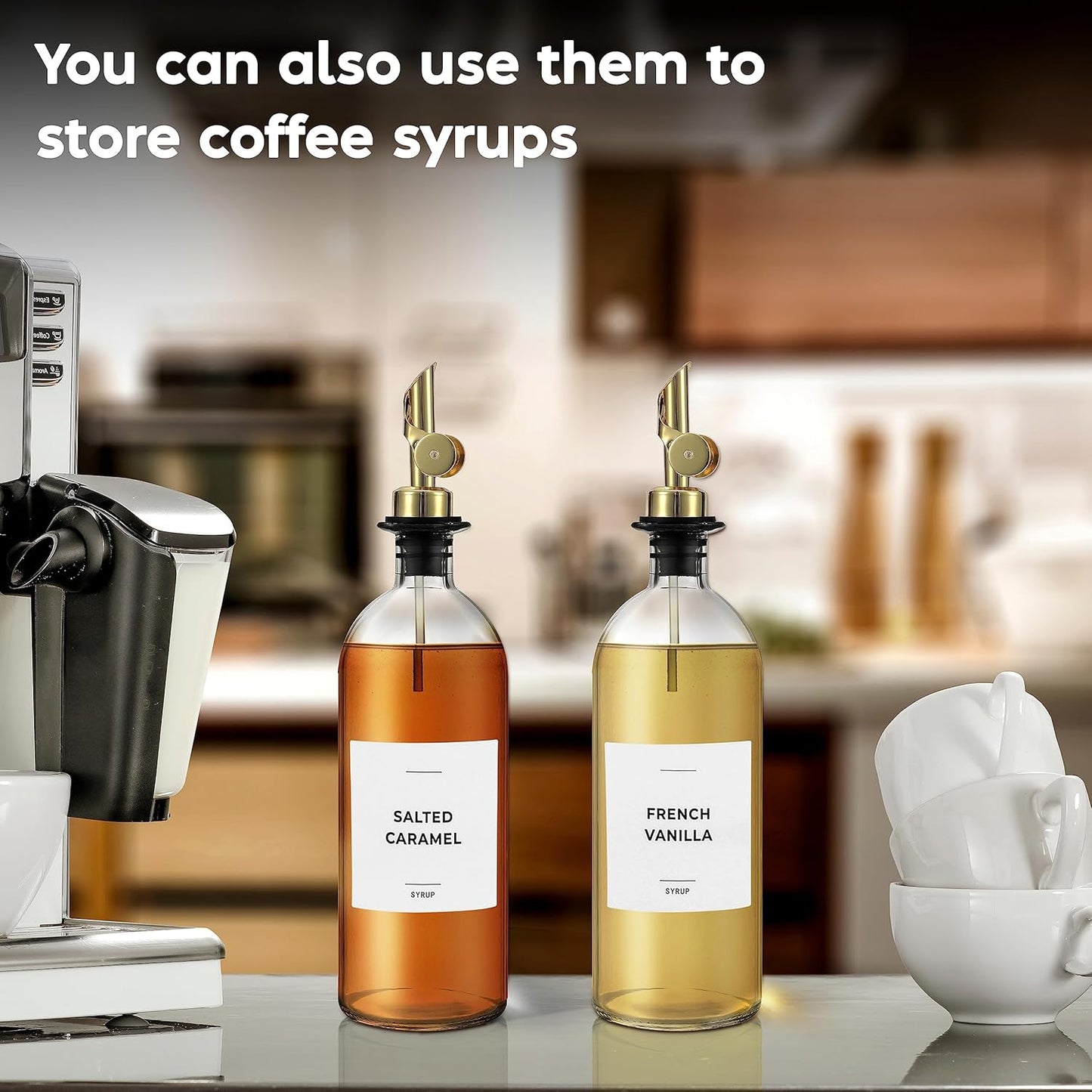 Olive Oil Dispenser Bottle - Includes 55 Kitchen Essential Labels - Cooking Oil Bottles for