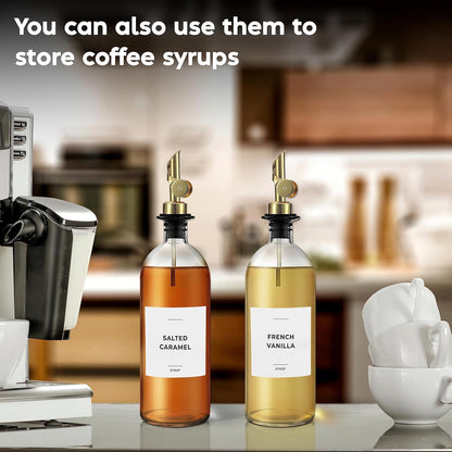 Olive Oil Dispenser Bottle - Includes 55 Kitchen Essential Labels - Cooking Oil Bottles for
