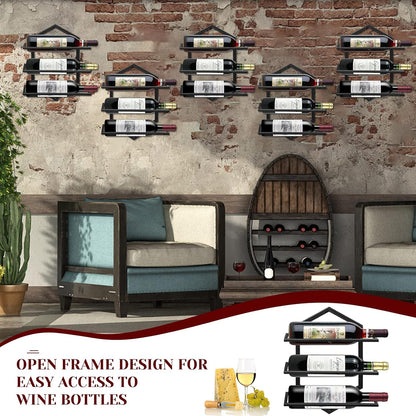 2Pcs Wall Mounted Wine Stemware Rack, Metal Hanging Wine Glass Display Holde Holds 3 Bottles