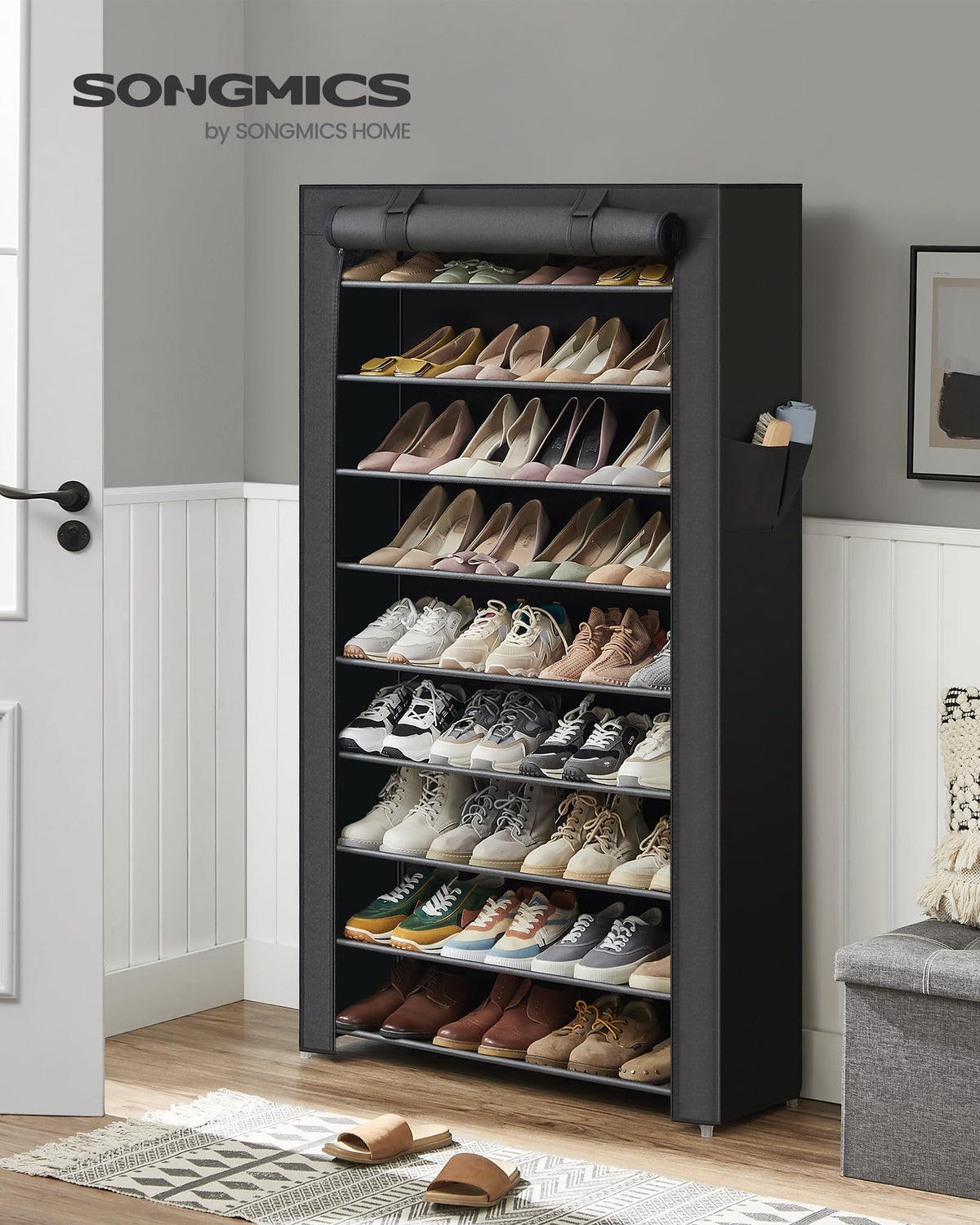 SONGMICS 10-Tier Shoe Rack, Shoe Storage Cabinet with Dustproof Cover, Free-Standing Shoe Storage