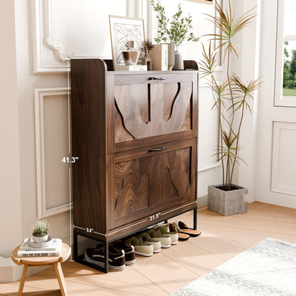 infurnic Shoe Storage Cabinet with 2 Flip Drawers, Narrow Shoe Cabinet for Entryway, Freestanding