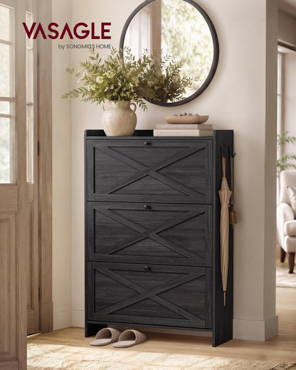 VASAGLE Shoe Storage Cabinet Organizer with 3 Flip Drawers, Freestanding Narrow Shoe Rack Cabinet