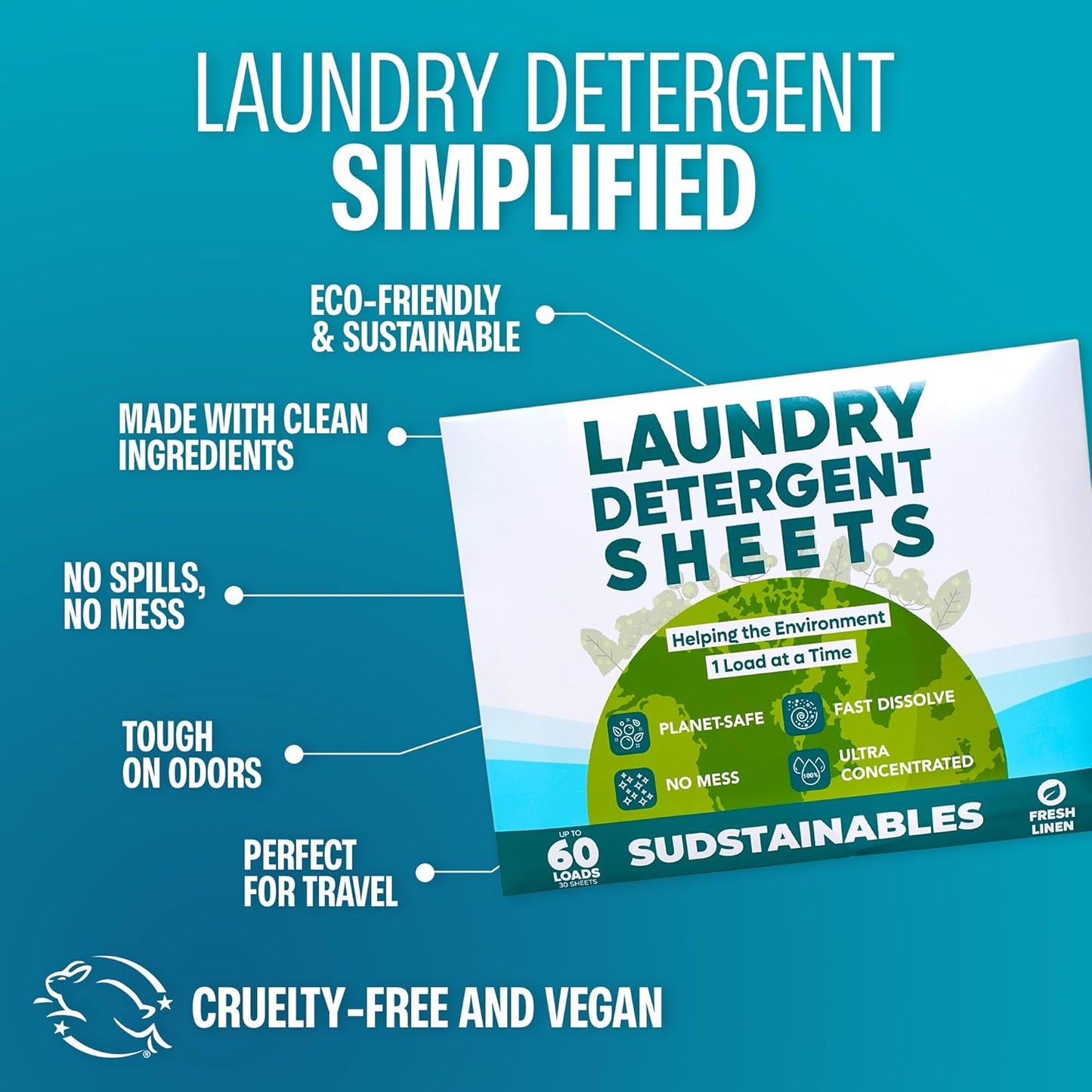 Sudstainables Laundry Detergent Sheets (60 Loads) – Eco-Friendly, Zero Waste, Plastic-Free Laundry