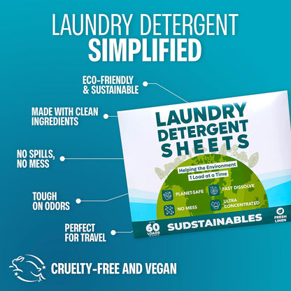 Sudstainables Laundry Detergent Sheets (60 Loads) – Eco-Friendly, Zero Waste, Plastic-Free Laundry