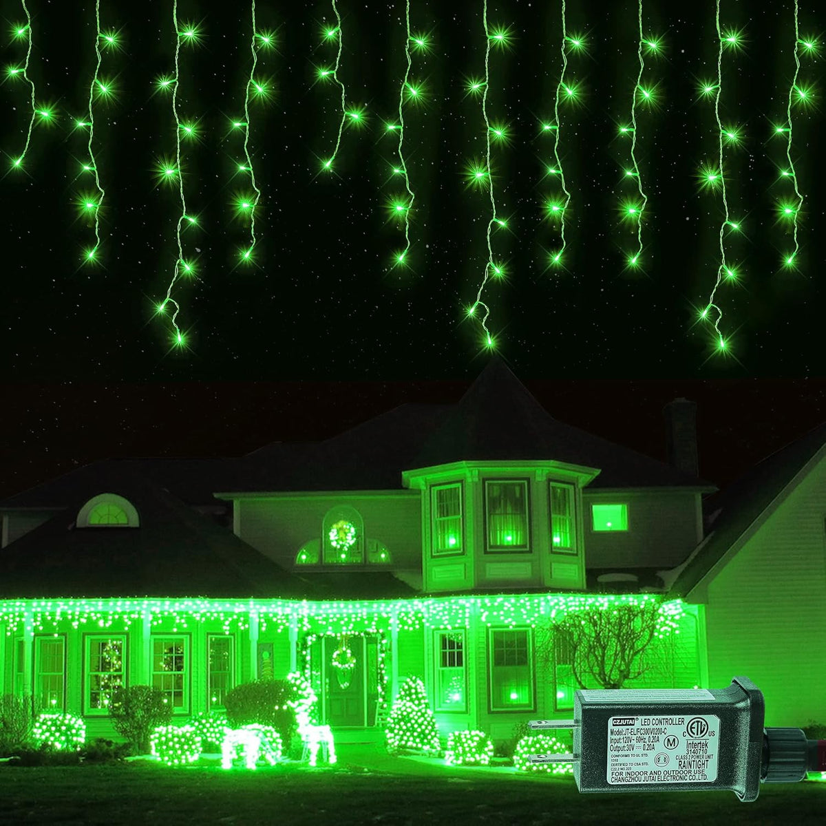 Hopolon 33FT 360L LED Christmas Icicle Lights Outdoor Waterproof,8 Modes Plug in Curtain String