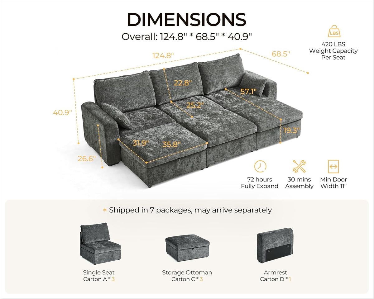 Oversized Modular Sofa Comfy Cloud Couch with Storage, Extra Deep Plush Sectional Sofa Set for
