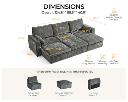 Oversized Modular Sofa Comfy Cloud Couch with Storage, Extra Deep Plush Sectional Sofa Set for