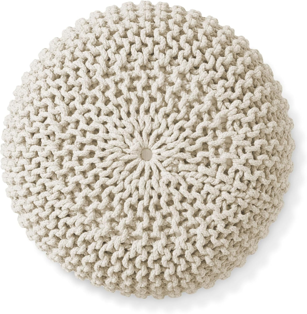 Casafield Round Pouf Ottoman, Natural - 20" Diameter x 14.5" High Cotton Knit Foot Stool - Boho