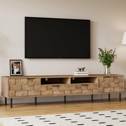 Modern TV Stand for TVs up to 85", Mid-Century Media Console with Checkered Cabinet Doors, Storage