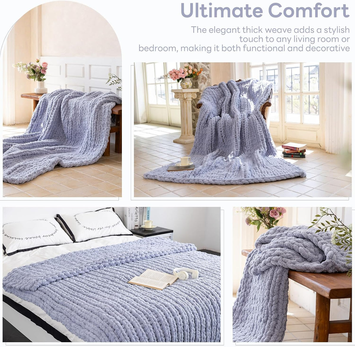 Chunky Knit Blanket - Luxury Soft Cozy 60 * 80 Throw Blanket,100% Woven Blanket Rope Knot Throw