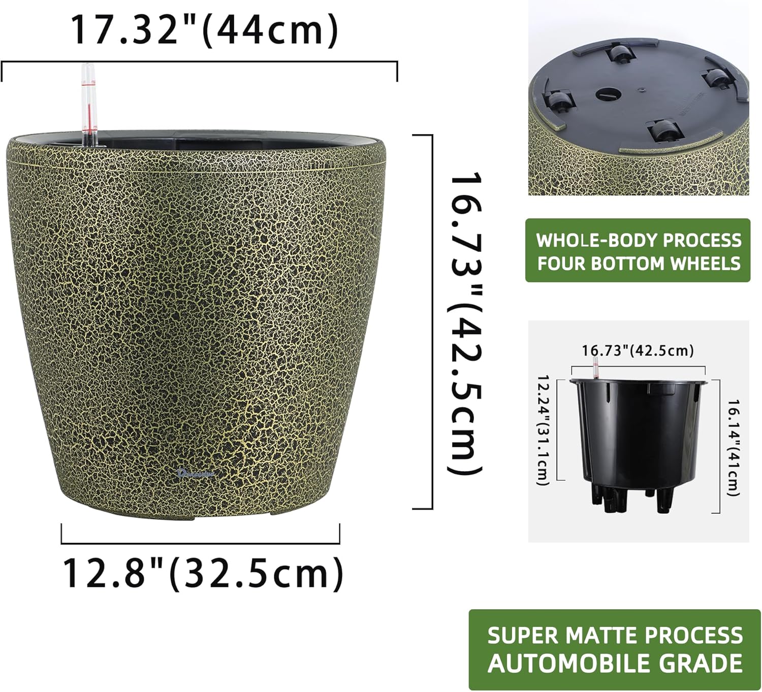 Dexceder 18x17 Self Watering Planter with Wheels Indoor Outdoor, Inner Pot Design, Thickened Large
