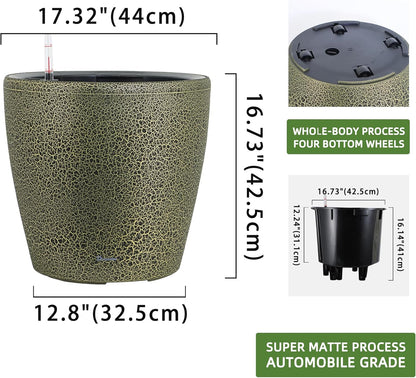 Dexceder 18x17 Self Watering Planter with Wheels Indoor Outdoor, Inner Pot Design, Thickened Large