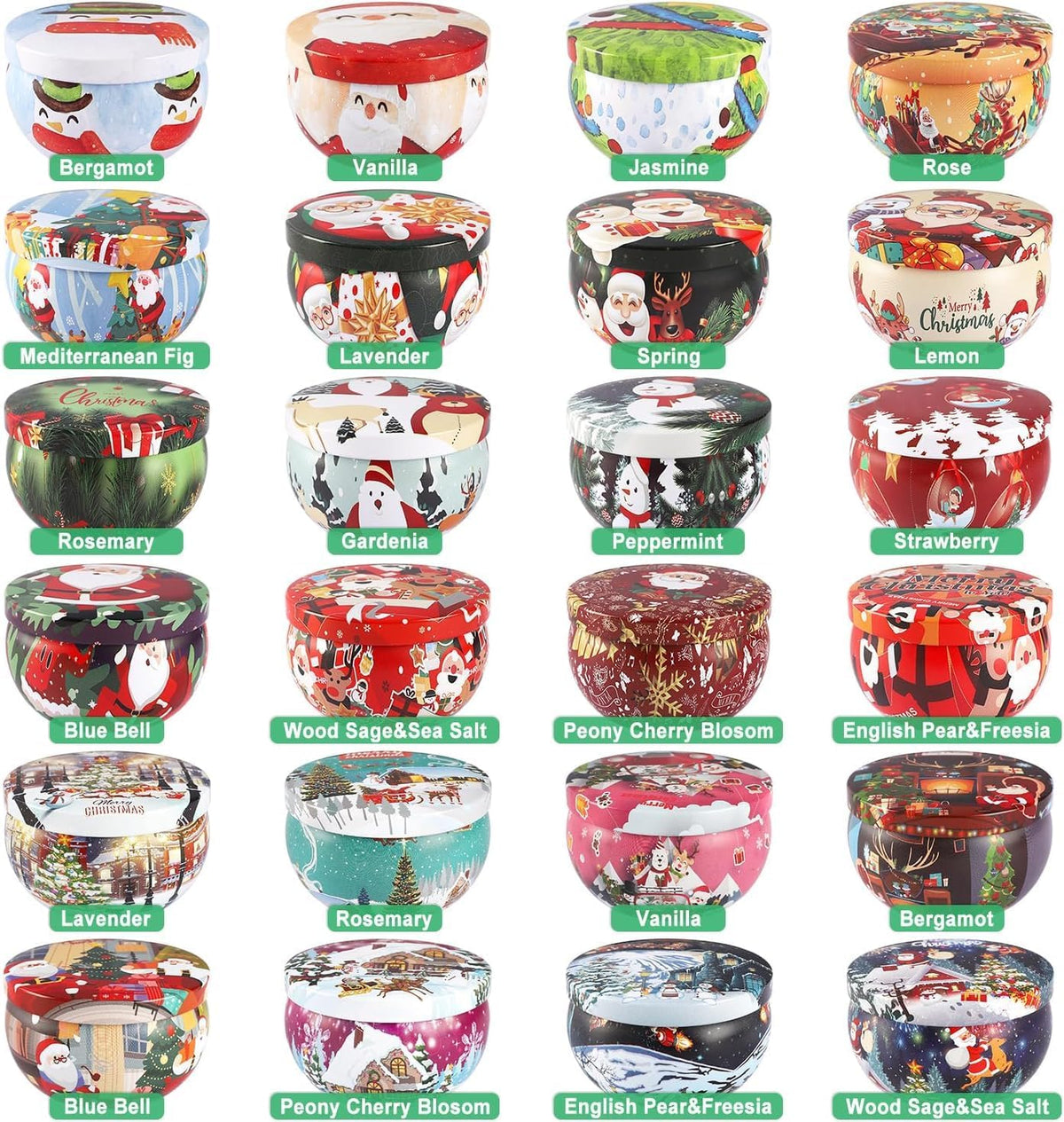 24 Pack Christmas Scented Candles Set for Home, Relaxing Stress Relief, Aromatherapy - Natural Soy