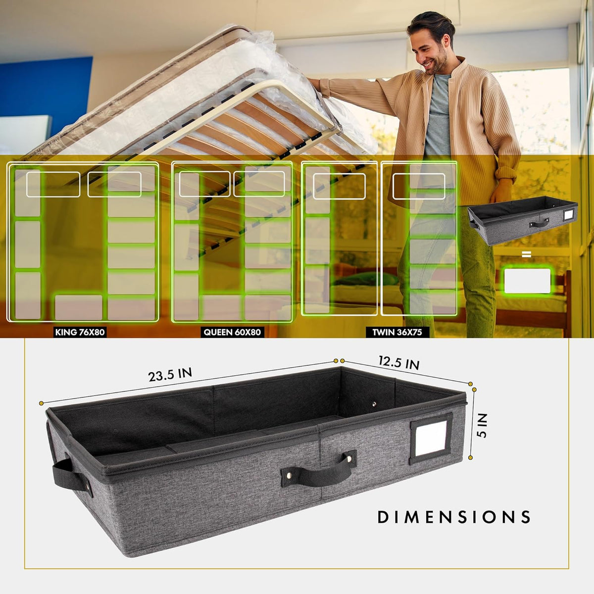 HOMELUX THEORY 2pc Under Bed Storage Containers, Bedroom Under the Bed Drawer Storage Organizer