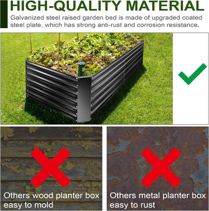 EDOSTORY Metal Raised Bed Garden Bed Kit, 6x3x2ft Tall Galvanized Planter Raised Garden Boxes