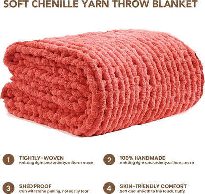 L'AGRATY Chunky Knit Blanket Throw: 60''x80'' Chenille Chunky Knitted Throw Blankets for Twin Bed