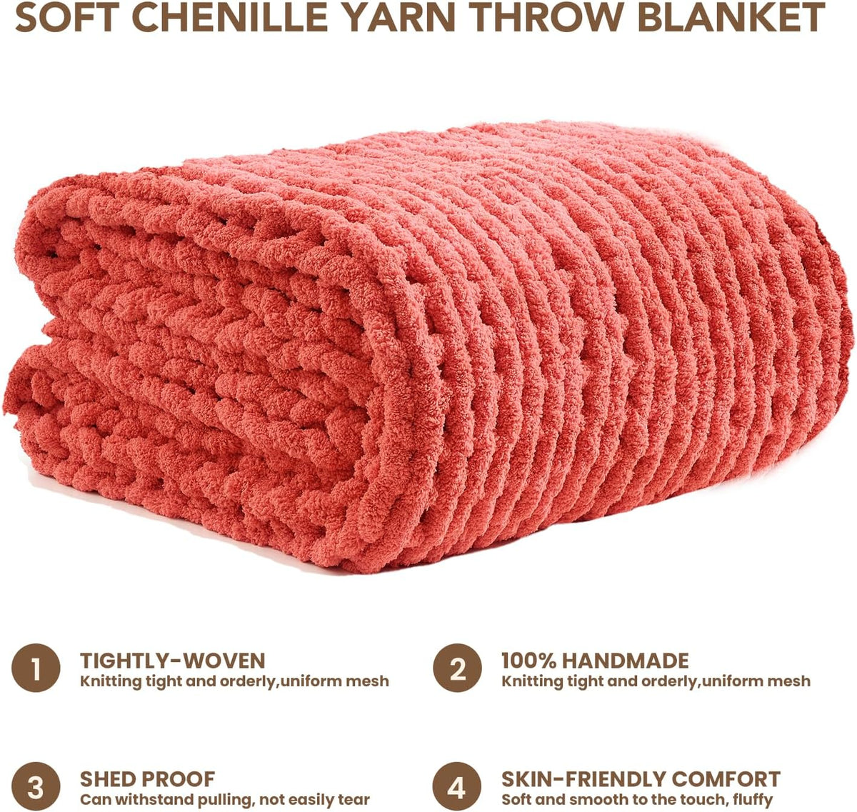 L'AGRATY Chunky Knit Blanket Throw: 50''x60'' Chenille Chunky Knitted Throw Blankets for Bed Couch