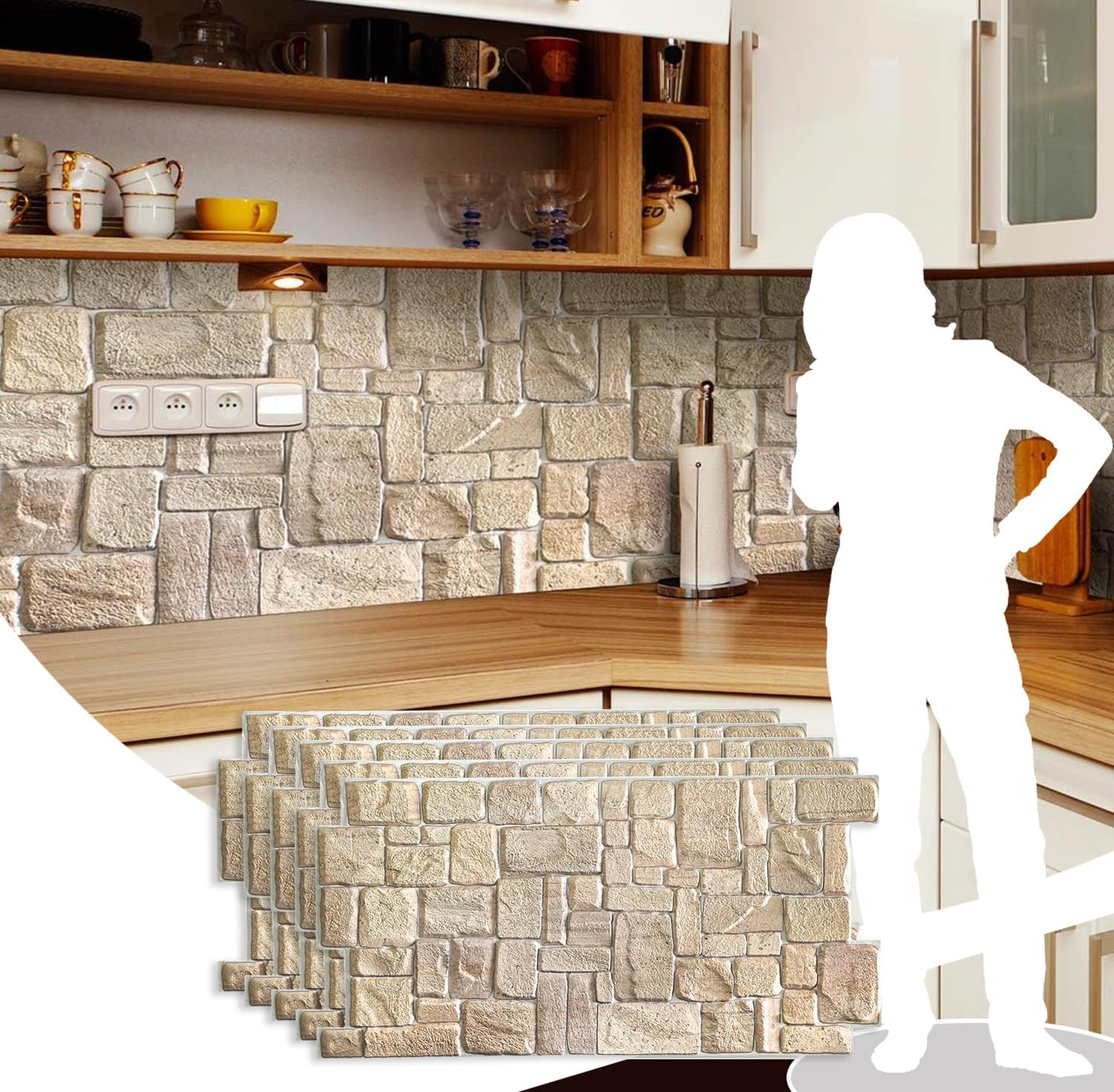 Dundee Deco PG7005-5 Beige Faux Limestone PVC 3D Wall Panel, 3.3 ft X 1.7 ft (98 cm X 50cm)