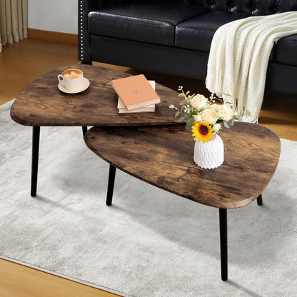 Nesting Coffee Tables, Nested Table with Wooden Legs Set of 2 - Triangle Side Table for Living