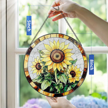 Sunflower Stained Glass Suncatcher, Stained Glass Window Hanging, 8 Inch Sunflower Suncatcher