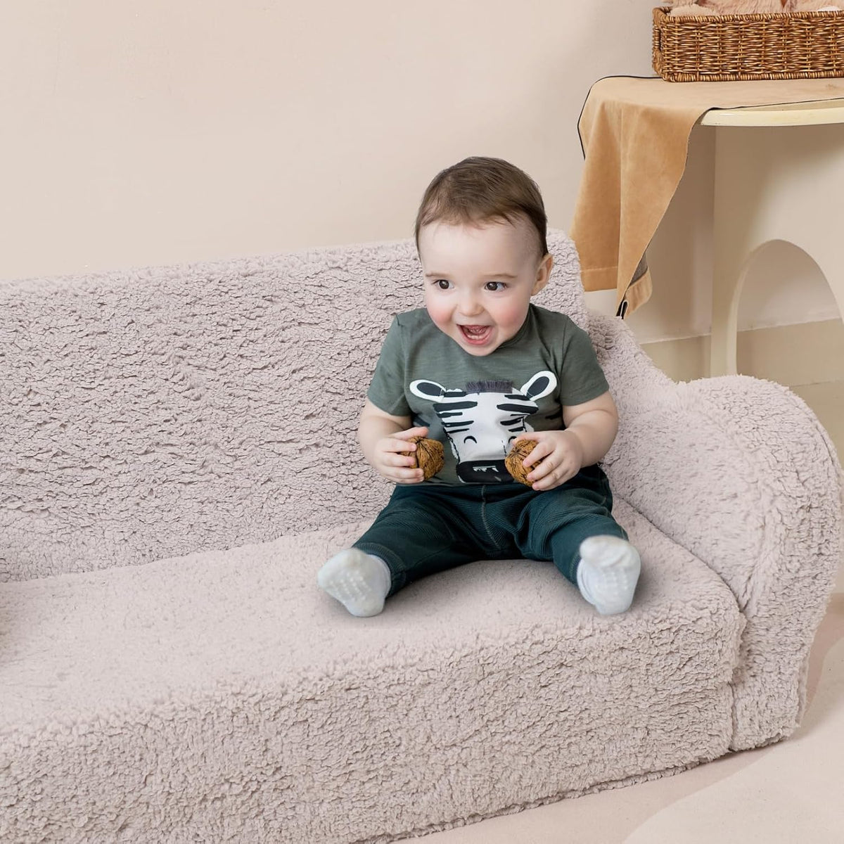Kids Extra Wide Chairs for Toddler, 2-in-1 Toddler Soft Sherpa Couch Fold Out, Convertible Sofa to