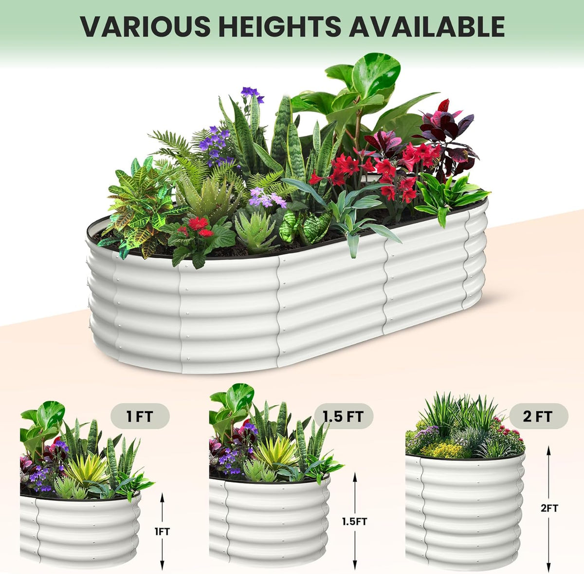 2 Pcs 6x3x1ft Oval Raised Garden Bed, Galvanized Raised Beds,Open-Ended Base Metal Raised Planter