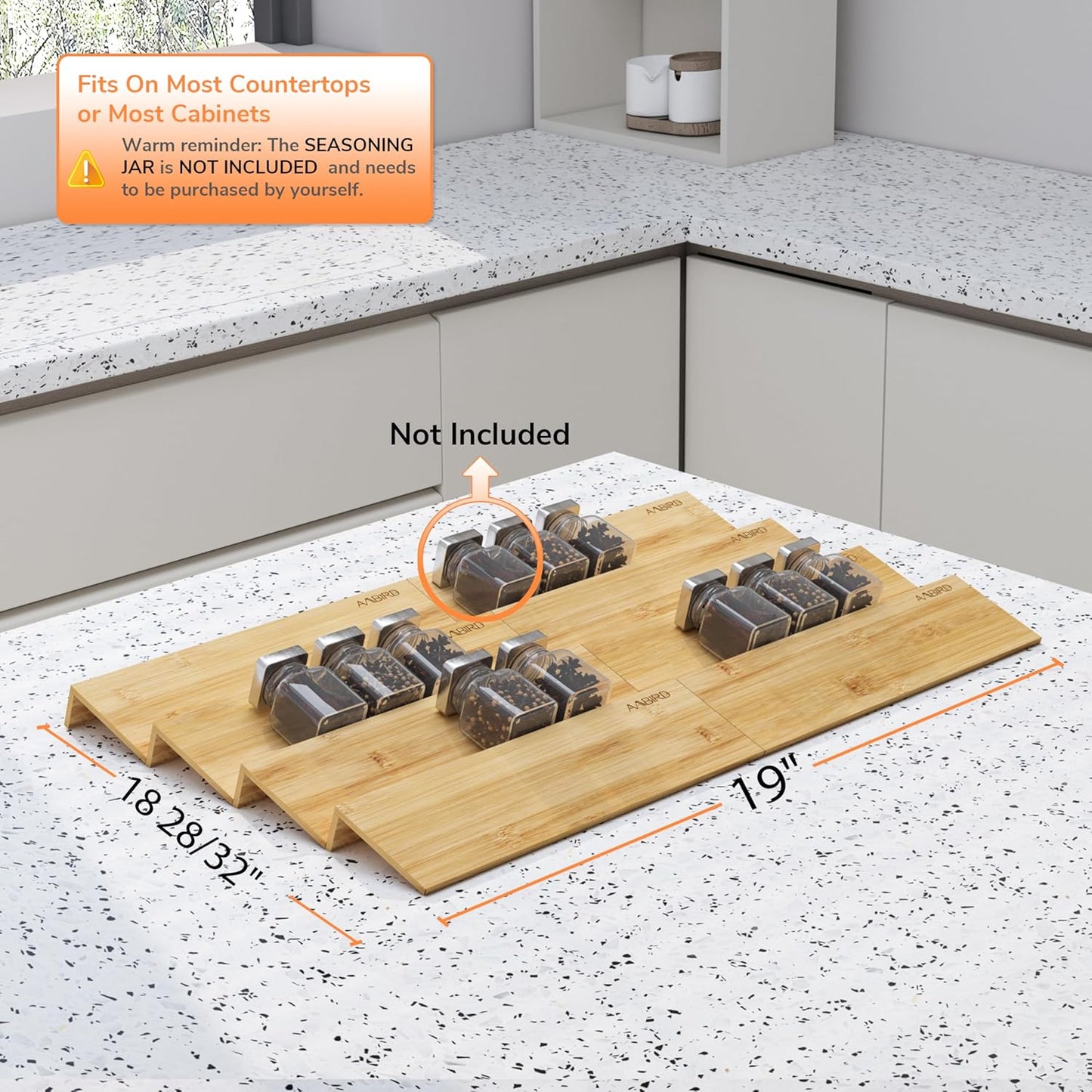 AMBIRD Bamboo Spice Drawer Organizer with Non-slip Mat,4 Tier - 2 Set Jar Spice Rack Tray From