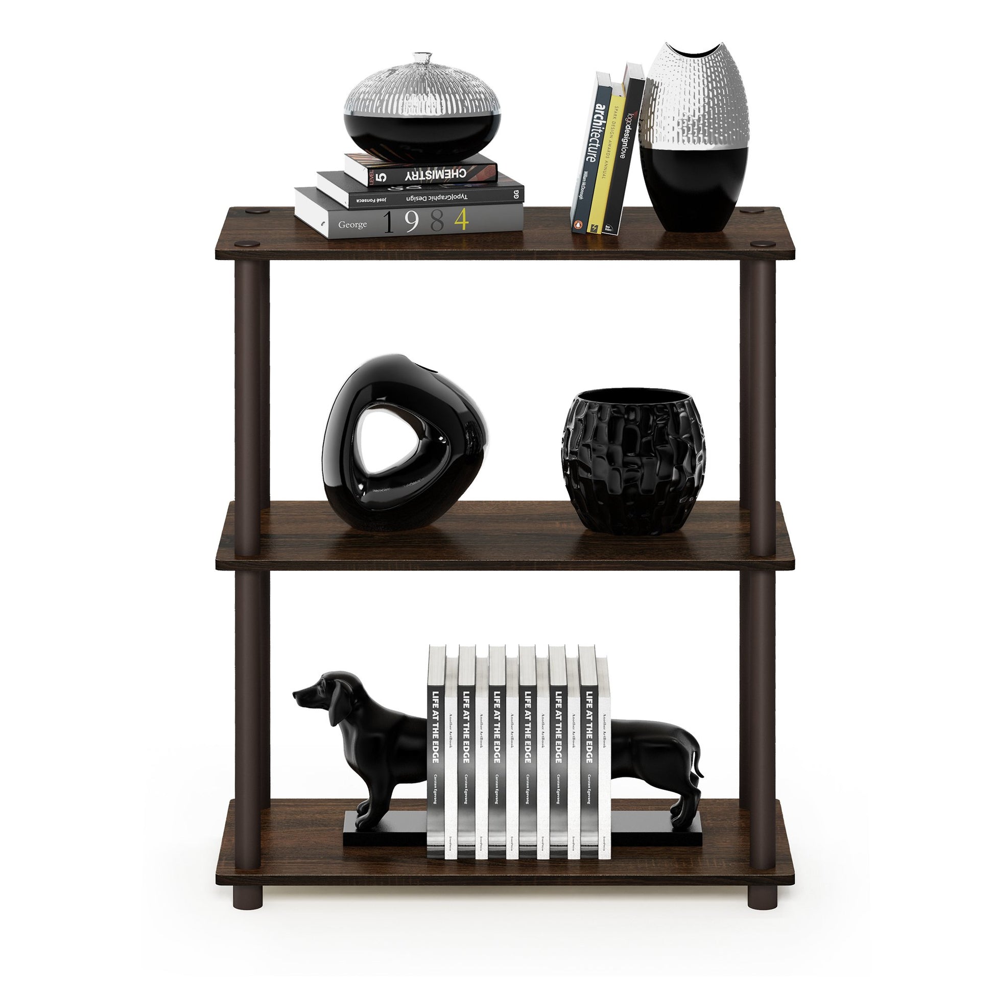 Furinno TURN-N-TUBE Storage Shelves, 3-Tier Book Shelf, Corner Shelf, Toolless Open Shelves, for