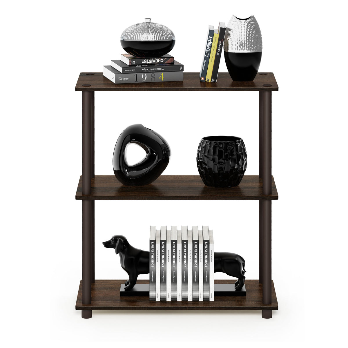 Furinno Turn-N-Tube Storage Shelves, 3-Tier Book Shelf, Corner Shelf, Toolless Open Shelves, for