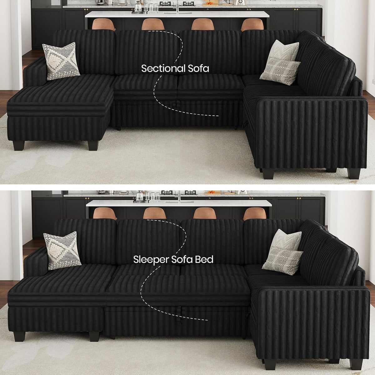 Belffin Corduroy Sleeper Sofa Bed with Storage Chaise Modular Sectional Sofa Couch with Pull Out